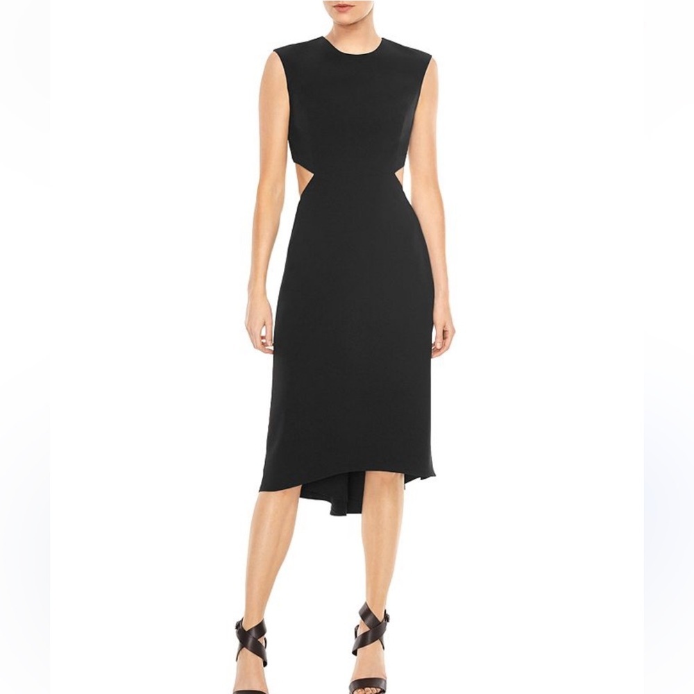 Halston Heritage SLEEVELESS CUTOUT STRETCH CREPE COCKTAIL DRESS In BLACK sz 2